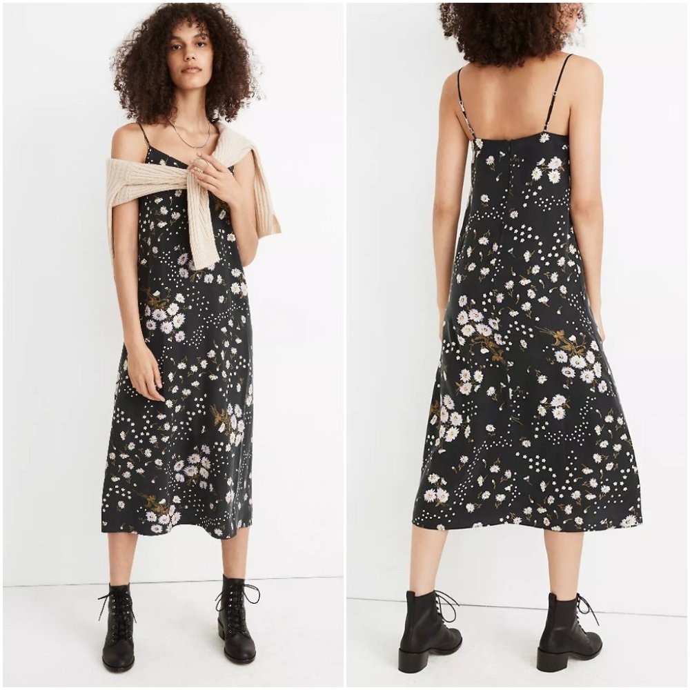 Madewell Silk Eva Slip Dress in Polka Daisies